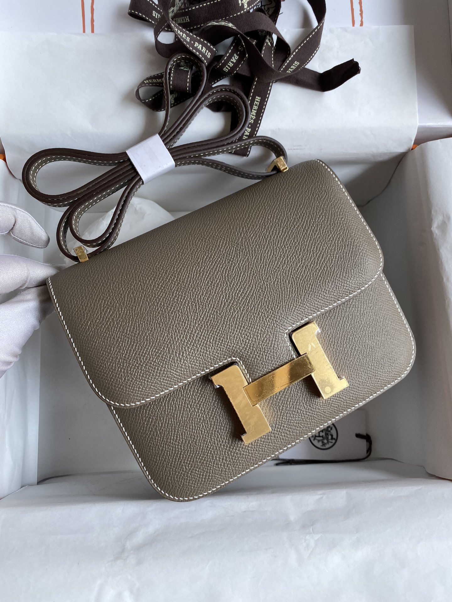 Hermes Constance 18 Mini Shoulder Bag In Etoupe Epsom Leather